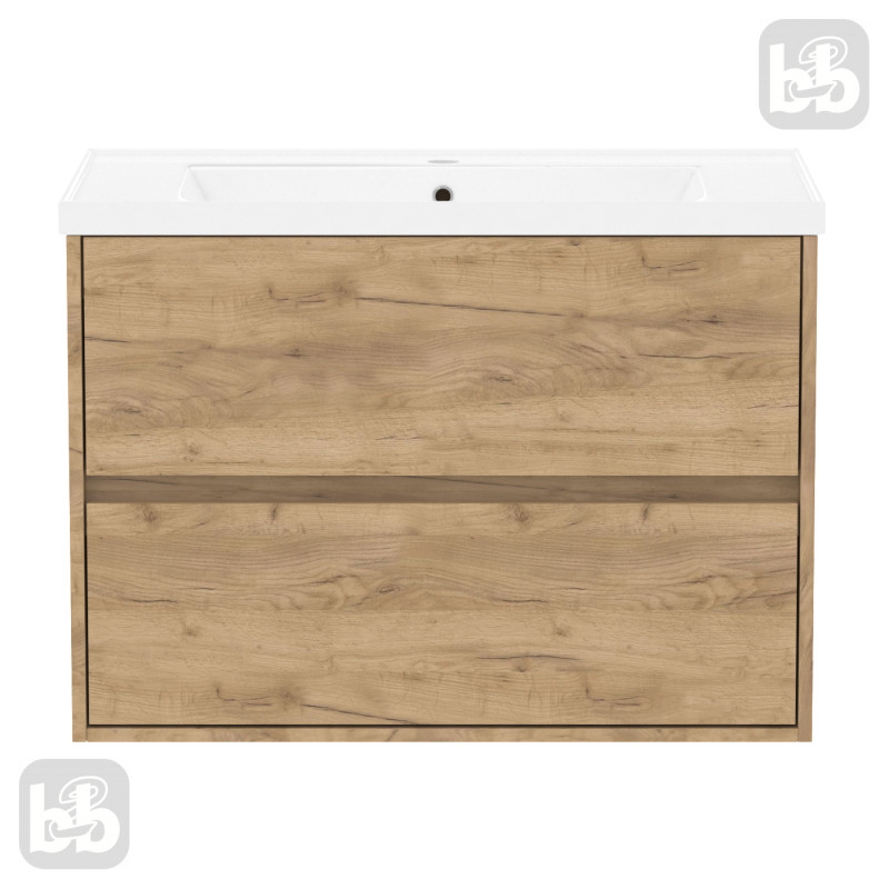 VOLLE TEO комплект меблів 80см дуб крафт: тумба підвісна, 2 ящики + умивальник накладний арт 15-88-080, (15-88-81Dr)