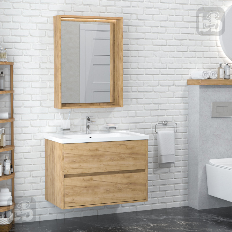 VOLLE TEO комплект меблів 80см дуб крафт: тумба підвісна, 2 ящики + умивальник накладний арт 15-88-080, (15-88-81Dr)