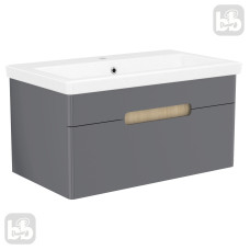 VOLLE PUERTA комплект меблів 80см сірий: тумба підвісна, 1 ящик + умивальник накладний арт 13-16-018, (15-16-81G)