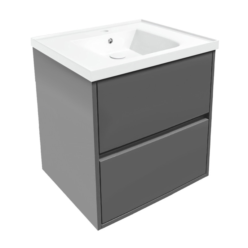 VOLLE TEO комплект меблів 65см сірий: тумба підвісна, 2 ящики + умивальник накладний, (15-88-61G)