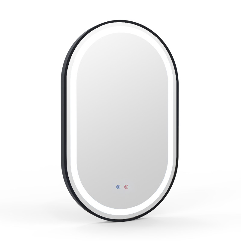 VOLLE Дзеркало овальне 50*80см, в алюмінієвій рамі, з підсвічуванням, диммером, підігрівом дзеркала, чорне, (16-42-500B)