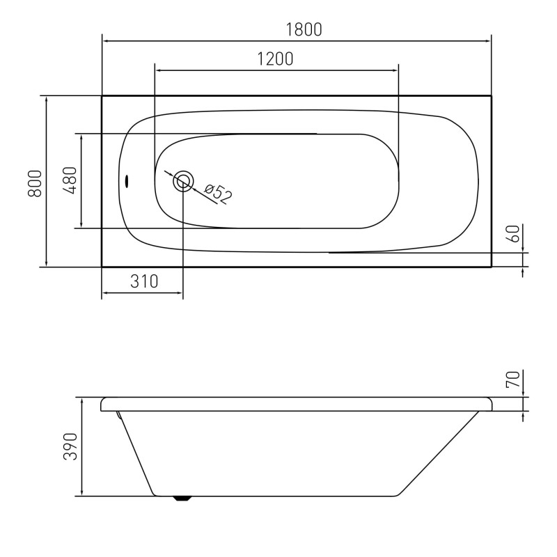 VOLLE ORLANDO ванна 180*80*40см без ніжок, акрил 5мм, (TS-1883540)