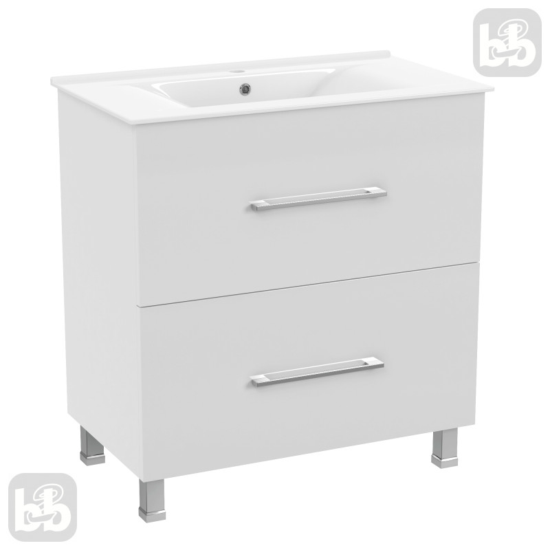 VOLLE NEMO NEW комплект меблів 80см білий: тумба підлогова, 2 ящики + умивальник накладний, (15-17-81N)