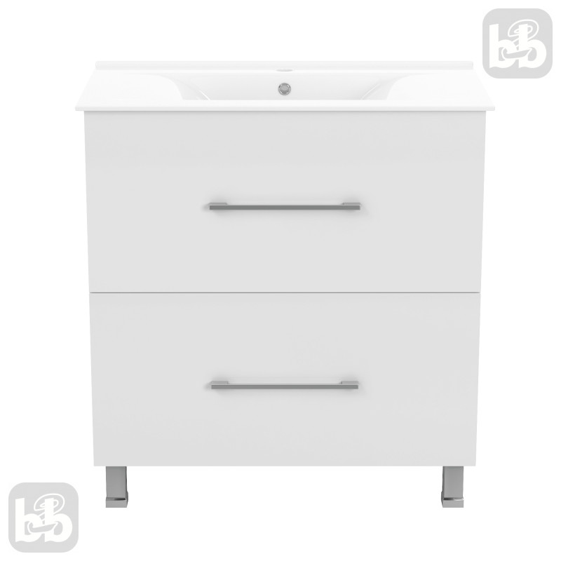 VOLLE NEMO NEW комплект меблів 80см білий: тумба підлогова, 2 ящики + умивальник накладний, (15-17-81N)