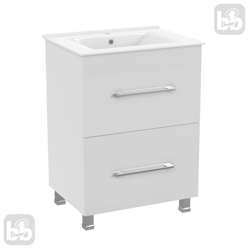 VOLLE NEMO NEW комплект меблів 60см білий: тумба підлогова, 2 ящики + умивальник накладний арт 13-01-060B, (15-17-61N)