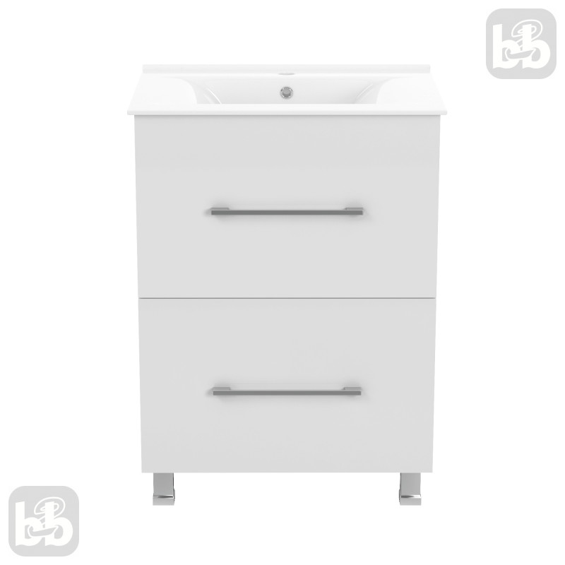 VOLLE NEMO NEW комплект меблів 60см білий: тумба підлогова, 2 ящики + умивальник накладний арт 13-01-060B, (15-17-61N)