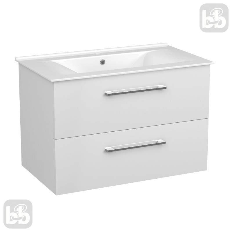 VOLLE NEMO NEW комплект меблів 80см білий: тумба підвісна, 2 ящики + умивальник накладний арт 13-01-080B, (15-17-80N)