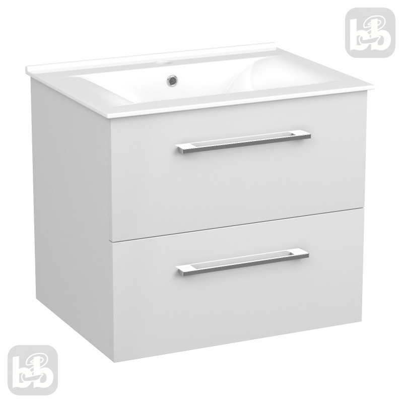 VOLLE NEMO NEW комплект меблів 60см білий: тумба підвісна, 2 ящики + умивальник накладний, (15-17-60N)