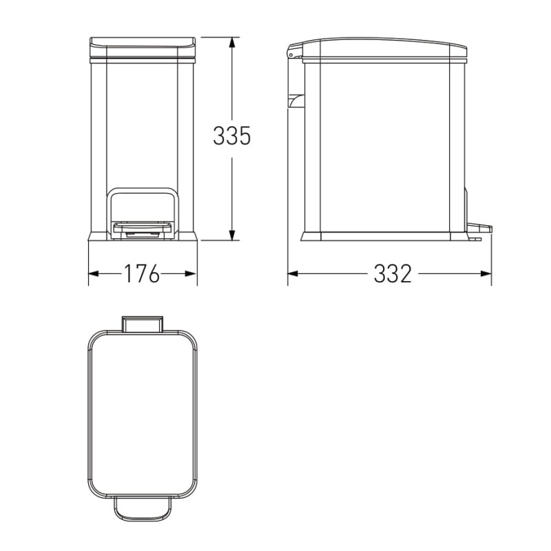 VOLLE Ведро для мусора прямоугольное 8л, с педалью, черное, (14-08-67B)