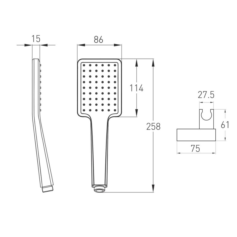 VOLLE SISTEMA L гарнитур душевой (ручной душ 1 режим, шланг полимер 1,5м, держатель), хром, (1511.170101)
