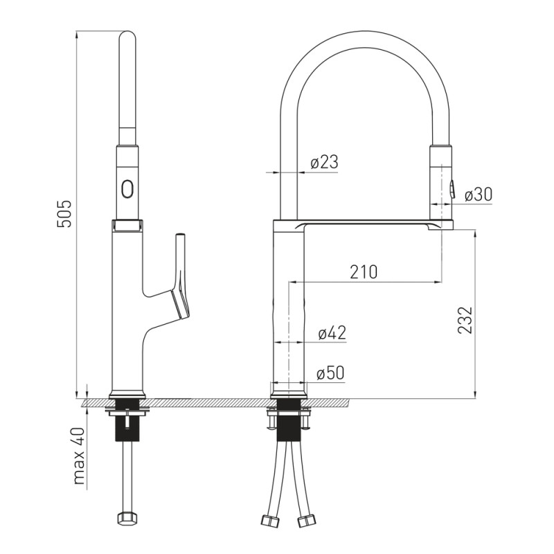 VOLLE BRAVO F смеситель для кухни с гибким изливом, 35мм, cromo, (1550.110101)