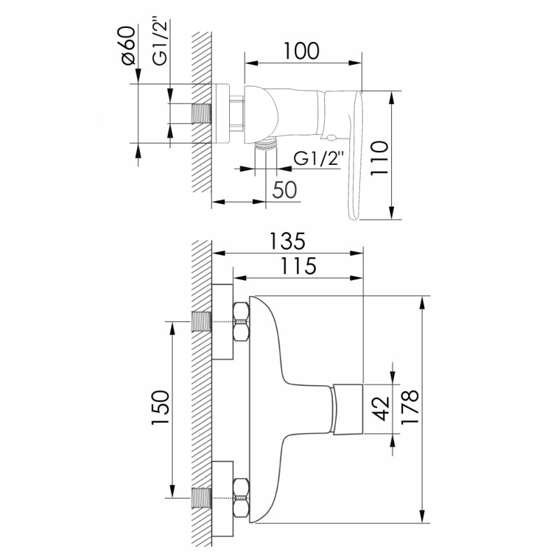 VOLLE TRAJAN смеситель для душа, 35 мм, хром, (1545.100101)