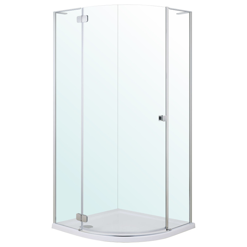 VOLLE BENITA Left душова кабіна 90*90*195см напівкругла, розпашна, профіль cromo, скло прозоре 8 мм, з піддоном PUF, (1017.114601L(4коробки))