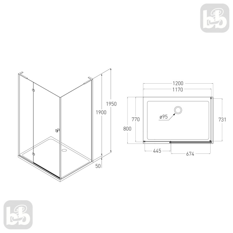 VOLLE BENITA Left душова кабіна 120*80*195см, прямокутна, розпашна, профіль cromo, скло прозоре 8 мм, з піддоном PUF, (1017.134601L(5коробок))