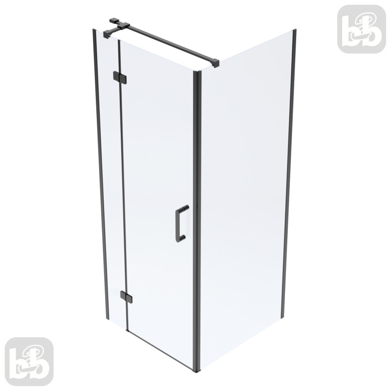 VOLLE SOTA 90-C душевая кабина 90*90*200 см квадратная, реверсивная, распашная, профиль черный мат, стекло прозрачное, (1038.124503)