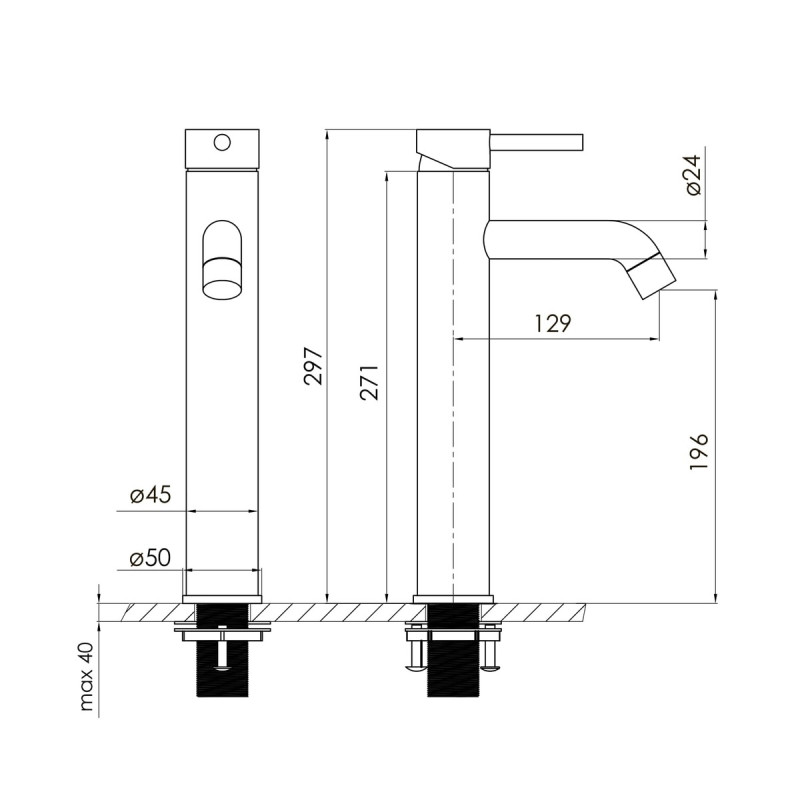 VOLLE CRUZE смеситель для раковины высокий, никелированный, (1547.010202)