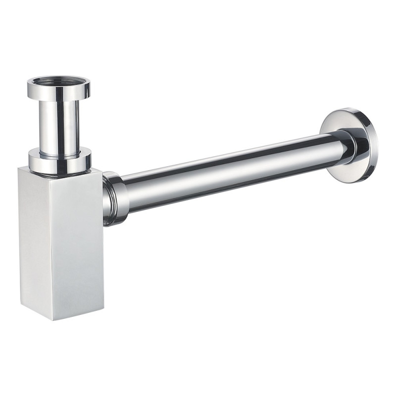 VOLLE Сифон для умывальника с квадратной колбой, латунь, 1 1/4", труба Ø32 мм, хромированный, (9000.094101)