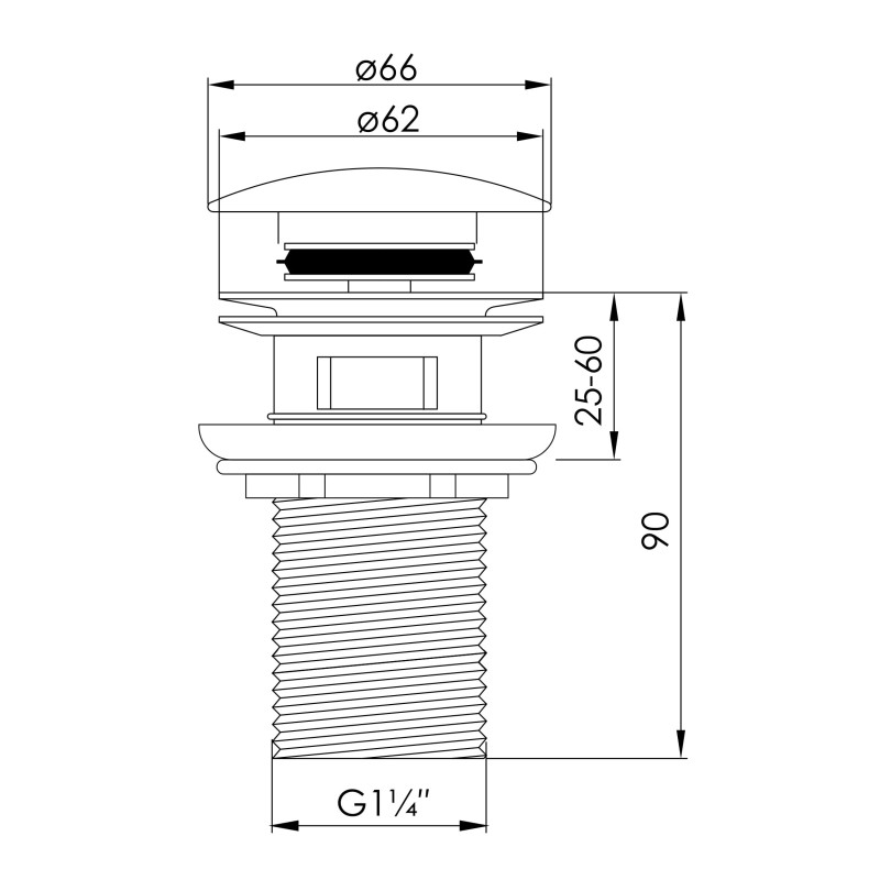 Донний клапан click-clack с переливом, латунь, 1 1/4", de la noche, VOLLE (9000.104404)
