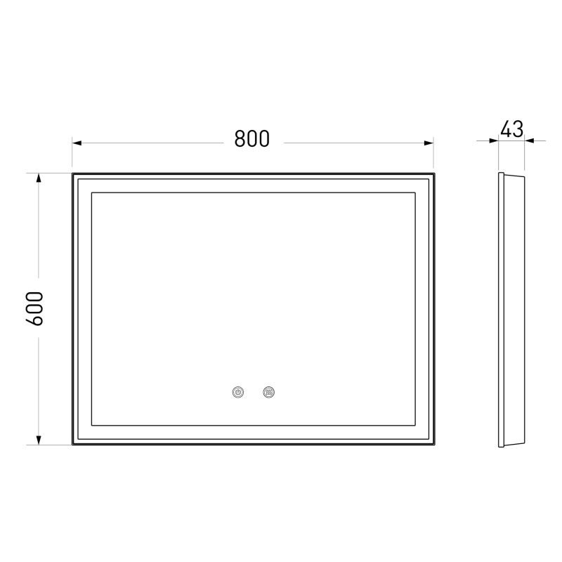 VOLLE Зеркало прямоугольное 80*60см, с подсветкой, диммером, подогревом зеркала, (16-13-800)