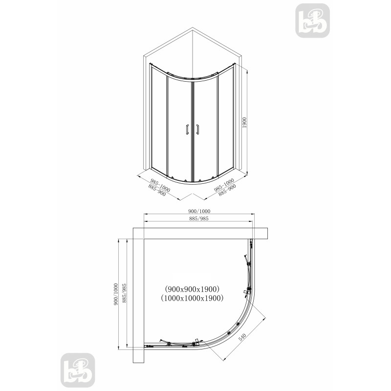 VOLLE MORA 90-R душевая кабина 90*90*190 см полукруглая, раздвижная, профиль хром, стекло прозрачное, (1037.114501)