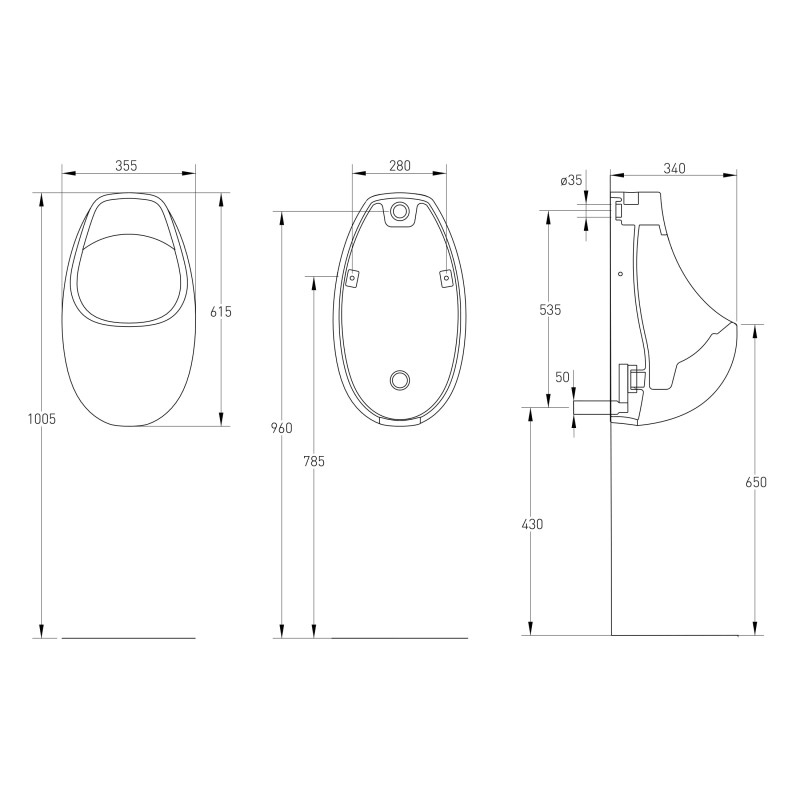 VOLLE VIRGO Пiсуар безобiдковий пiдвiсний 400*700*340мм, підведення води ззаду, (13-23-588)