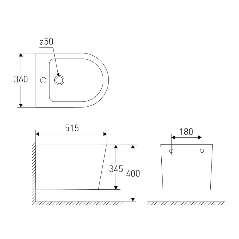 VOLLE NEMO BLACK біде 51,5*36*34,5см підвісне, матове, (13-17-036 Black)