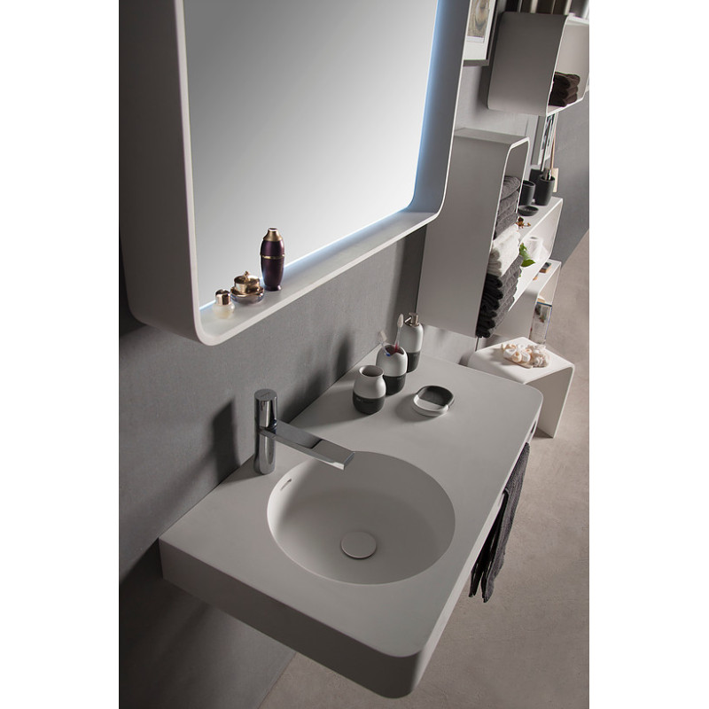 VOLLE Умивальник-стільниця 75*48*14см підвісний кам`яний з рушникотримачем, Solid surface, (13-40-742)