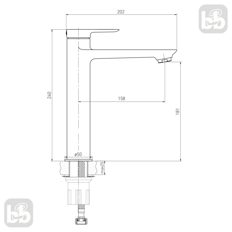 VOLLE LIBRA смеситель для умывальника высокий, хром, 35 мм, (15201200)