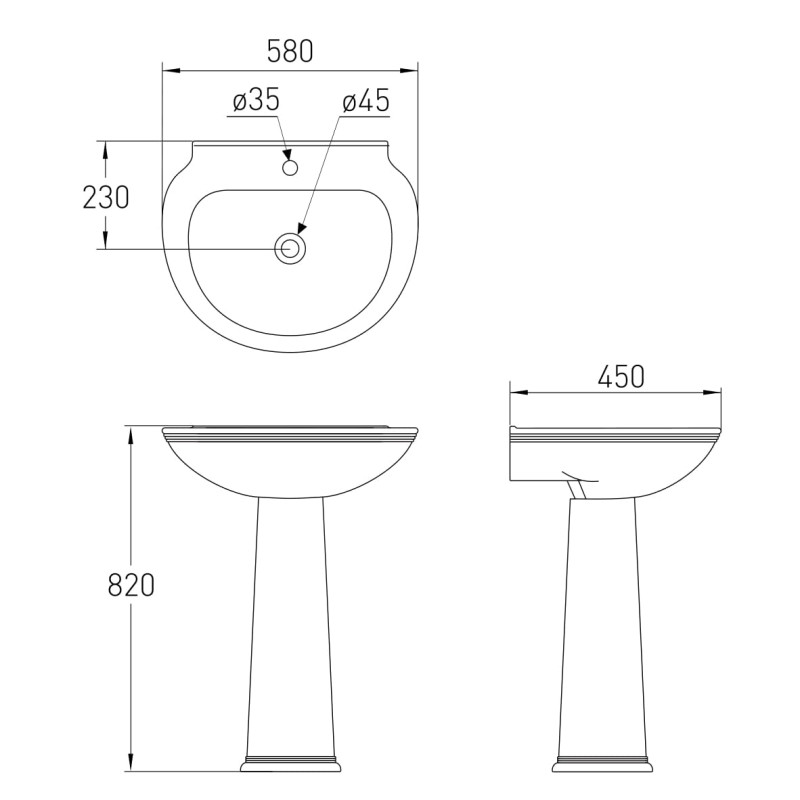 VOLLE BARCO умивальник 58*45*82см з п`єдесталом, (13-88-602)