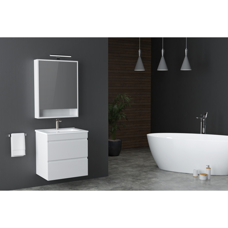 VOLLE FIESTA комплект меблів 60см білий: тумба підвісна, 2 ящики + умивальник накладний арт 13-01-042A, (15-600-01)