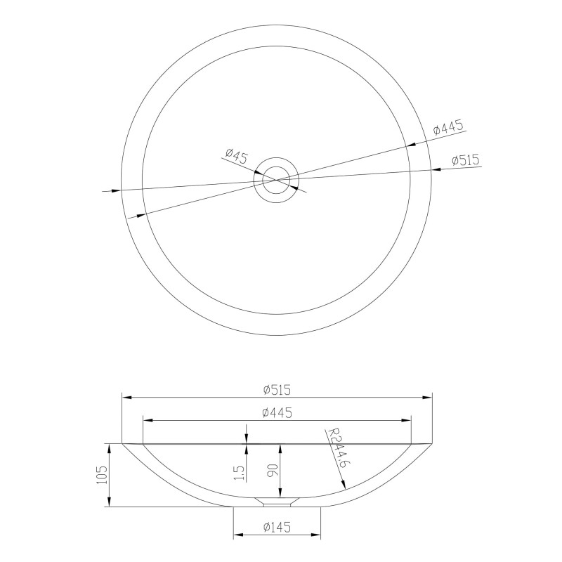 VOLLE Умивальник 51,5*10,5см накладний кам`яний круглий Solid surface, (13-40-856)