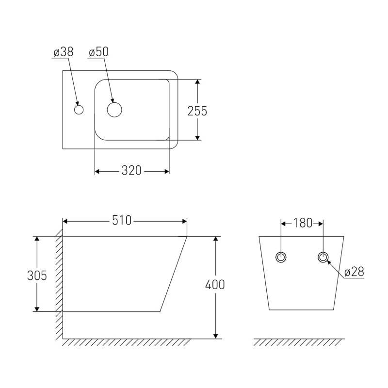 VOLLE LIBRA біде підвісне 510*345*305 мм, (13-41-166)