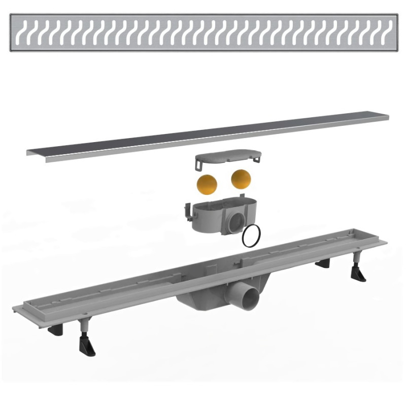 VOLLE Лінійний трап 700мм, система сухий затвор, з решіткою хвиля, (90-22-703)