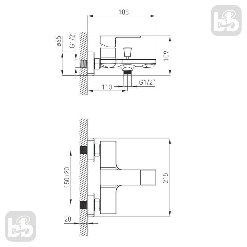 VOLLE DE LA NOCHE змішувач для ванни, 35 мм, (10-40-2100-black)