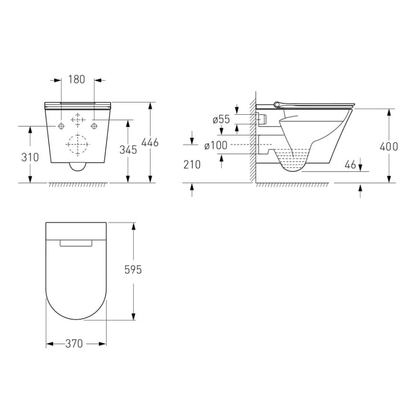 VOLLE NEMO Rimless унітаз-біде підвісний з електронним управлінням, сидіння Slim slow-closing 595*370*400 мм, (13-17-777)