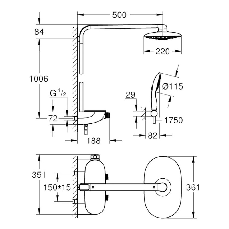 Grohe 26250000 Душевая система Rainshower SmartControl 360 с термостатом (26250000)