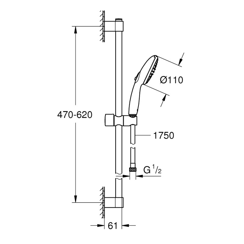 Grohe 261622433 Темпеста 110 Душевой гарнитур, 2 режима струи, черный матовый (261622433)