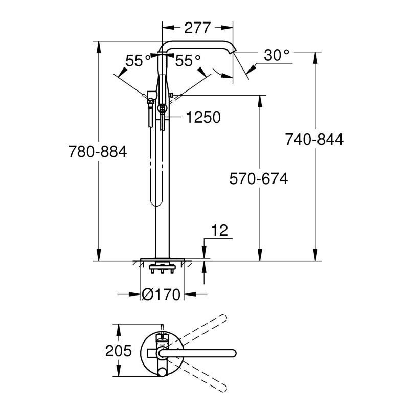 Grohe 25248KF1 Essence Зовнішня частина змішувача д/ванни з ручним душем і перемикачем, чорний матовий sence Зовнішня частина змішувача д/ванни з ручним душем і перемикачем, чорний матовий  (25248KF1)