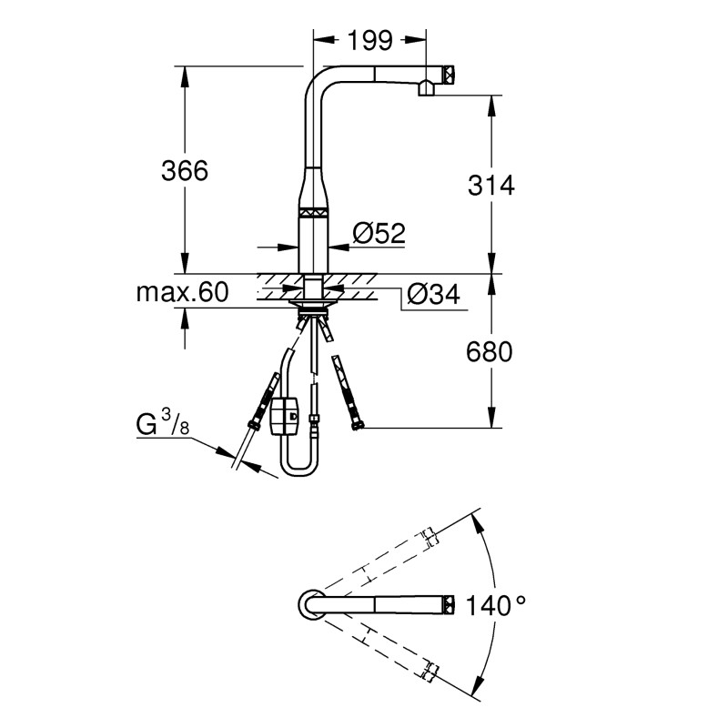 Grohe 31928KF0 Essence SmCtr Смеситель для кухни, черный sence SmCtr (31928KF0)