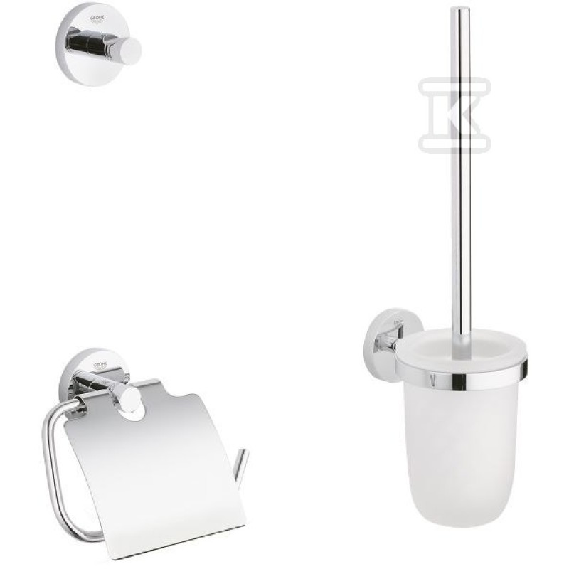 Grohe 40407001 Essentials Набор аксессуаров 3 в 1, крючок, щетка для унитаза, держатель туалетной бумаги (40407001)