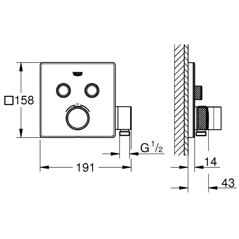 Grohe 29125000 Грохтерм СмартКонтроль Внешняя часть термостата скрытого монтажа с встроенным подключением душа 2 потребителя, хром (29125000)