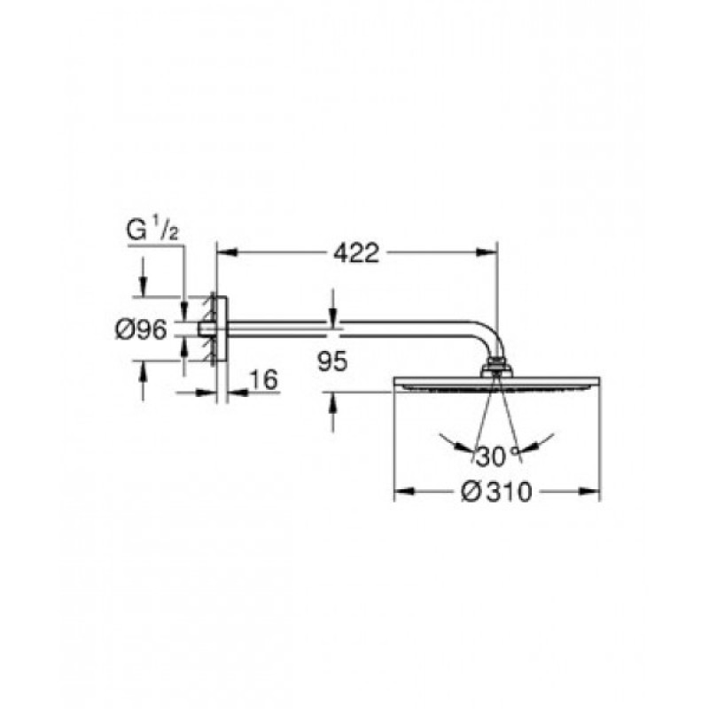 Grohe 26257000 rainshower 310 верхний душ на кронштейне 450мм, хром inshower 310 верхний душ на кронштейне 450мм, хром (26257000)