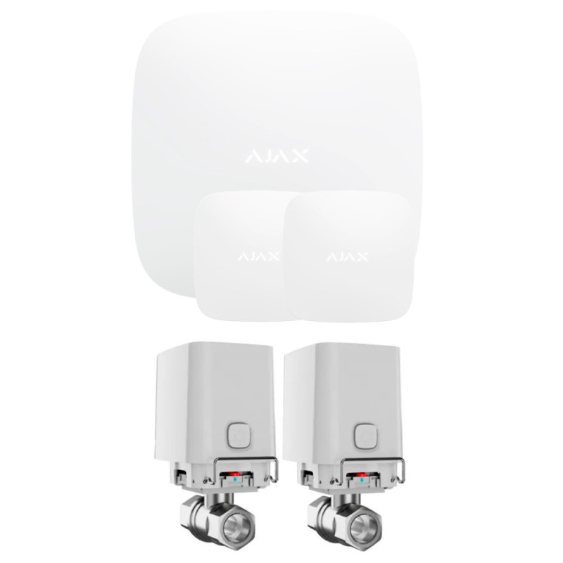 Ajax Набор сигнализации с 2 кранами WaterStop 1" Hub2 + LeaksProtect 2шт Белый (006111)