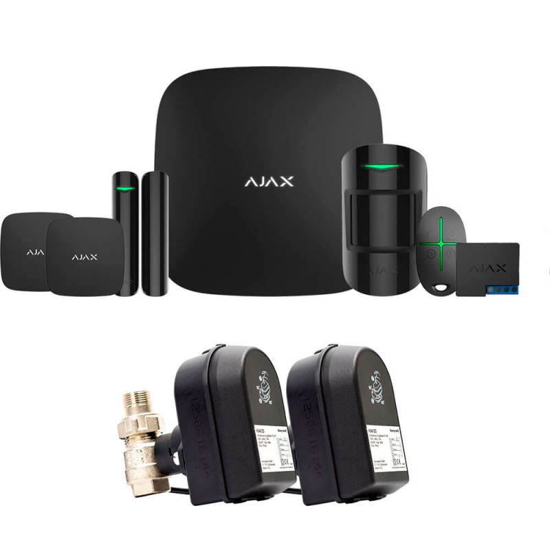 Ajax StarterKit Plus + LeaksProtect (2шт) + WallSwitch (1шт) + кран с электроприводом Honeywell 220 Duo ДУ32 (HAV32) (006436)