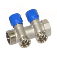 Carlo Poletti Коллектор угловой Ø1″ x 2 выхода x 3/4″ EK (синие ручки) никель (C322N12QB)