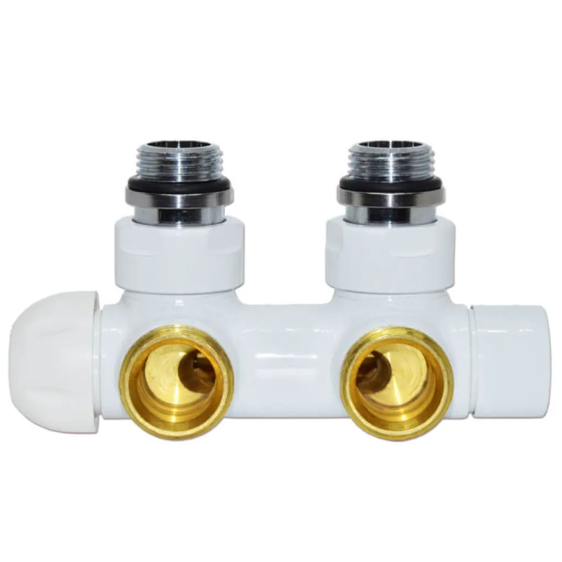 Carlo Poletti Узел термостатический TWIN THERMO БЕЛЫЙ угловой ПРАВЫЙ Ø1/2″ З x 3/4″ EK 50 мм (V37110EFSB)