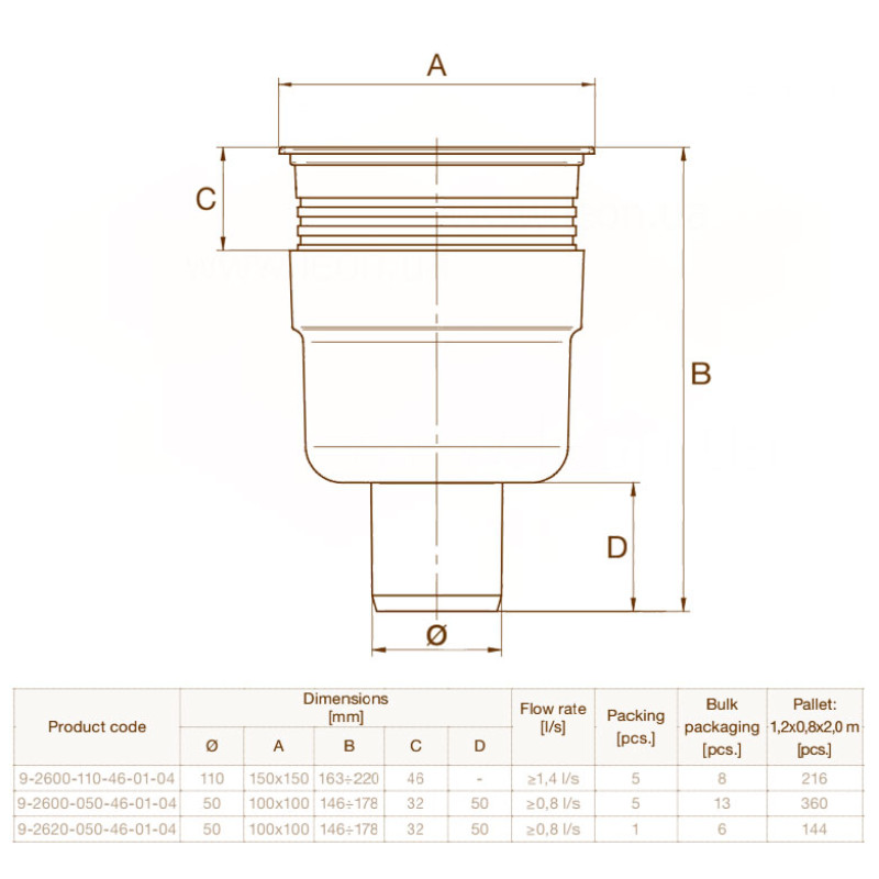 CapricornТрап вертикальний нержавіюча решітка Ø50 x 100 мм