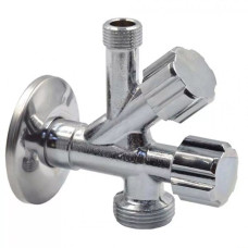 Albertoni Кран подвійний кутовий для сантехприладів Ø1/2″ х 3/8″ х 3/4″ (D902385)