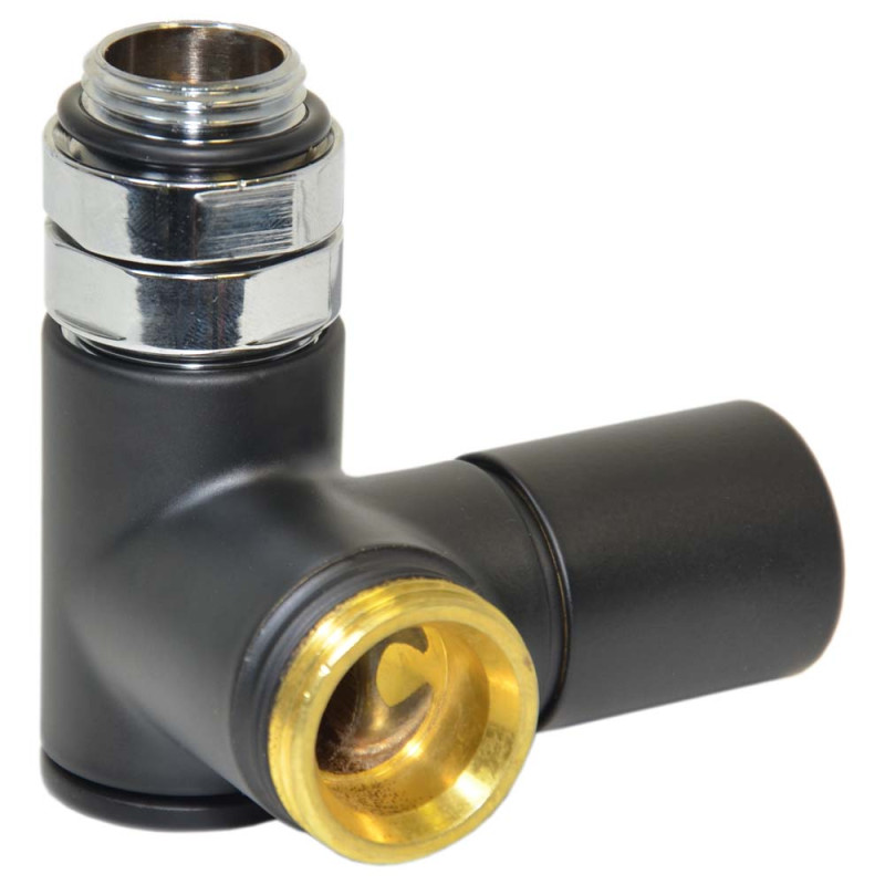 Carlo Poletti Кран радиаторный трехосевой BLACK MATTE Ø1/2″x3/4″ SX (правый) COMBI CORNER (подкл. тену) (V110112E9005ODX)