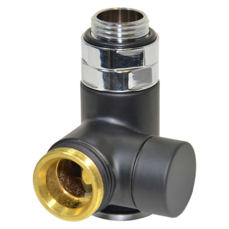 Carlo Poletti Кран отсекающий трехосевой BLACK MATTE Ø1/2″x3/4″ DX (правый) COMBI CORNER (подключение тени) (V110212E9005ODX)